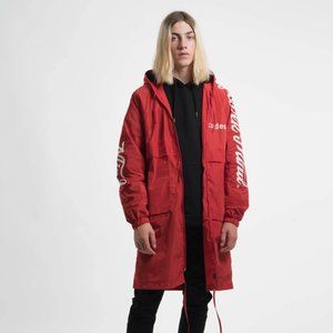 Etudes Studio 'Nevermind' Red Memory Tech Long Hooded Windbreaker